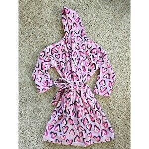 Vera Bradley Plush Fleece Robe S/M Pink Hearts Short Hooded Pockets Kawaii